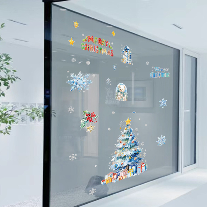 新しいサンタクロース窓吸着フィルム冬 ing ステッカー雪だるまクマクリスマスツリーロマンチックな装飾ウィンドウステッカー|undefined