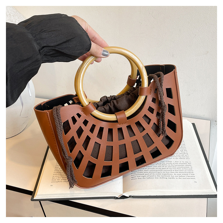 967g Weight Hollow Fashion Element String Closure Type Double Handle Strap Type Handbag Bags Type Casual, Daily, Shopping Occasion Pu Leather Material Solid Color Pattern All Seasons Season Women's Gender Classic Style Style Square Shape Women's Pu Leather Solid Color Classic Style Hollow Square String Handbag 12