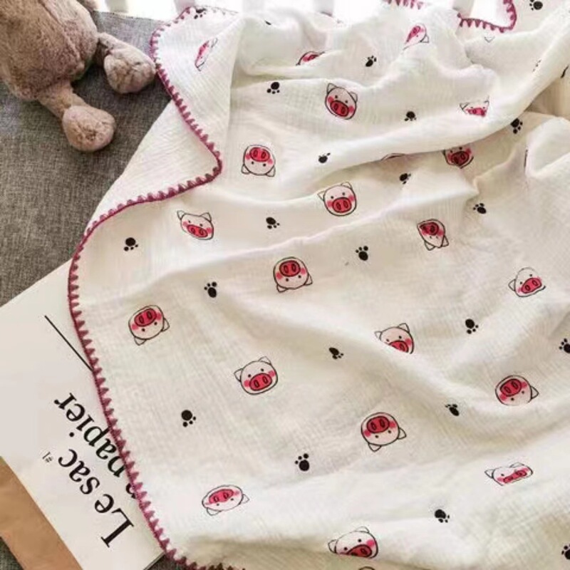 Cross-border hook edge four-layer six-layer bath towel blanket 120*150 printed pattern cotton peach pig carrot Cross-border hook edge four-layer six-layer bath towel blanket 120*150 printed pattern cotton peach pig carrot