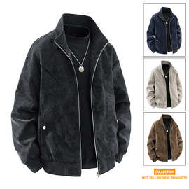 3D图【多组风格图片 】M-8XL大码夹克男美式复古肤感皮PU皮大码皮