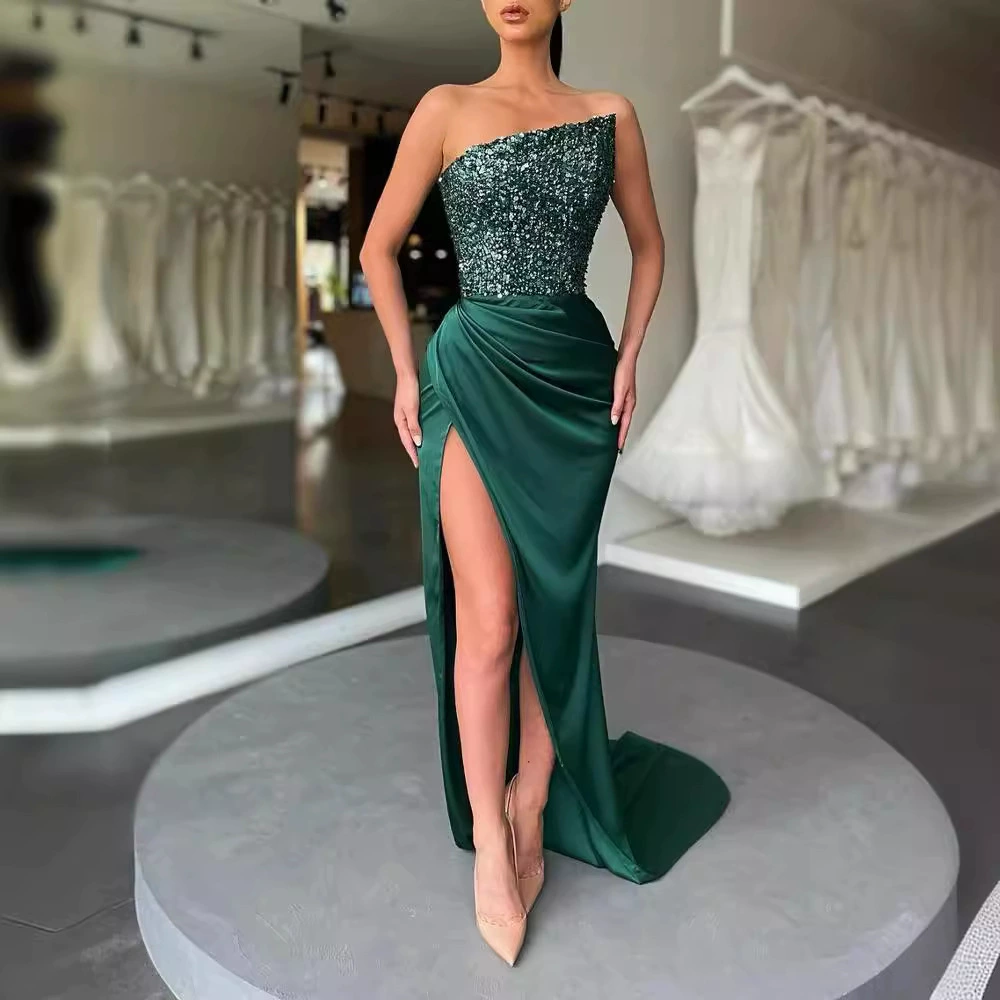 Новинка 2025: Модное зеленое вечернее платье-комбинация с пайетками, без рукавов, элегантное, средней длины, для международной торговли