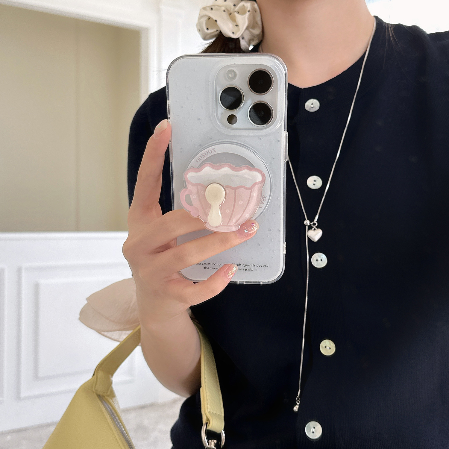 Taza de cuchara de corazón de niña linda coreana para Apple 16ProMax funda para teléfono móvil 15Pro magnético 14/13 nuevo