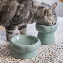 陶瓷猫碗花瓣型高脚猫咪食盆水碗保护颈椎跨境亚马逊宠物用品批发