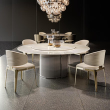 天然皇家冰玉大理石圆形餐桌轻奢高端别墅大平层天然奢石圆餐桌子