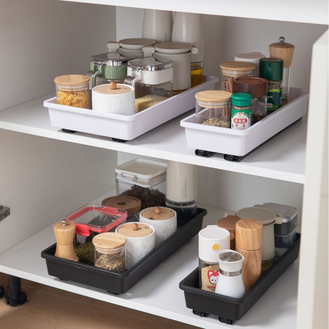 新款2个装免打孔厨房抽屉式置物架下水槽滑轨拉篮调味品整理架