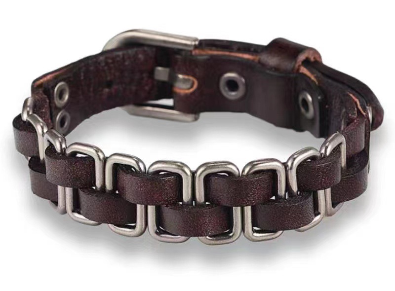 17g Weight Bracelets Classification Pu Leather Chain Material Vintage Style Punk Geometric Pu Leather Men's Bracelets Men Cord & Leather Bracelets