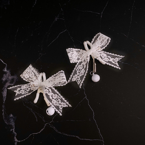 White Lace Bow Nipple Clamp Long Bell Anal Plug Sex Toy Flirting Stimulation Nipple Clamp Mimi Clamp