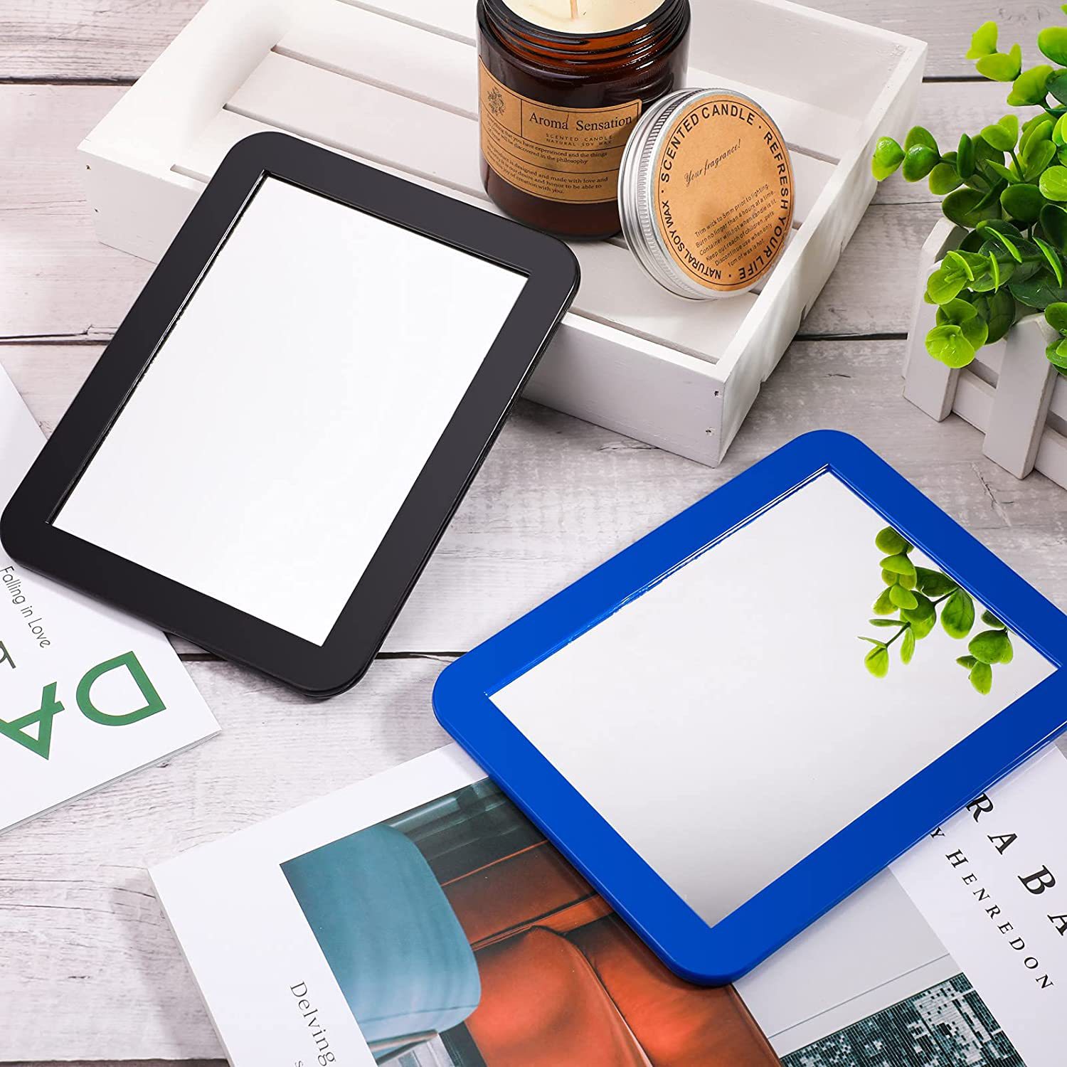 Refrigerador, baño, armario de hierro, plástico con espejo cosmético magnético, espejo magnético multiusos rectangular en la pared