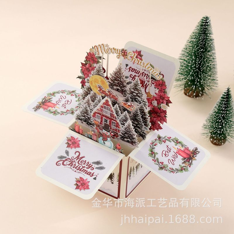 圣诞圆环立体贺卡弹开式立体盒3d纸雕Merry Christmas祝福贺卡|undefined