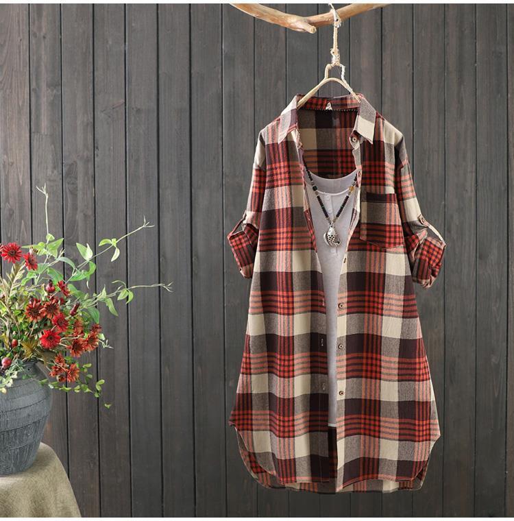 476g Weight Long Sleeve Sleeve Length Single Breasted Placket Type Regular Sleeve Sleeve Type Polyester, Polyester Fabric Type Mid-Length (65cm <Length ≤ 80cm) Top Length Cardigan, Shirt Tops Type Shirt Collar Neckline Loose Fit Type Lattice Pattern Temperament Commuter, Commute style Style Casual Plaid Shirt Women's Midi Loose New Style Plus Size Long Sleeve Top Trendy Spring Autumn 2025 New Arrival 4