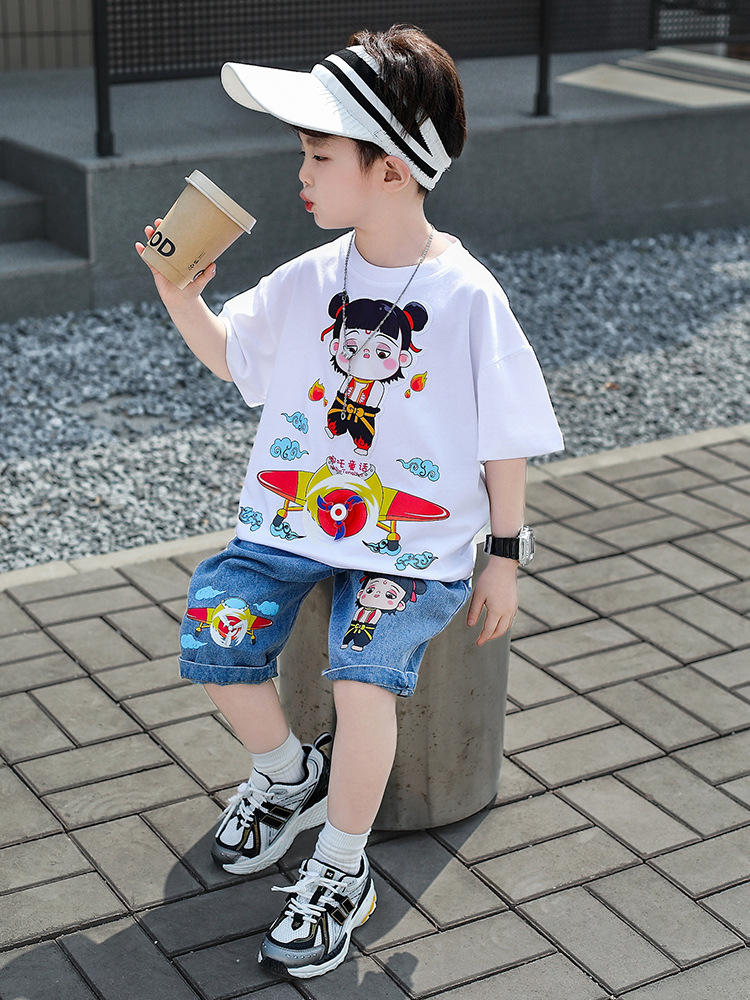 Conjunto de Verano para Niños 7855, Ropa Infantil con Dibujos Animados, Estilo Casual, Camiseta de Manga Corta y Pantalones Cortos