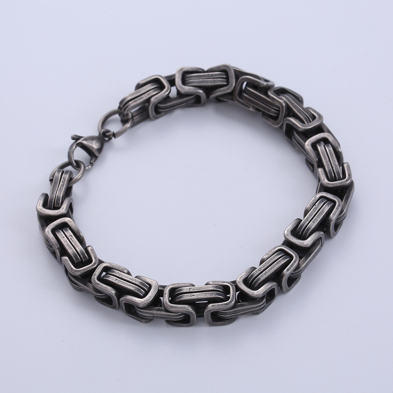 AML source factory wholesale men's classic jewelry 9mm wide stainless steel boiled black byzantine bracelet