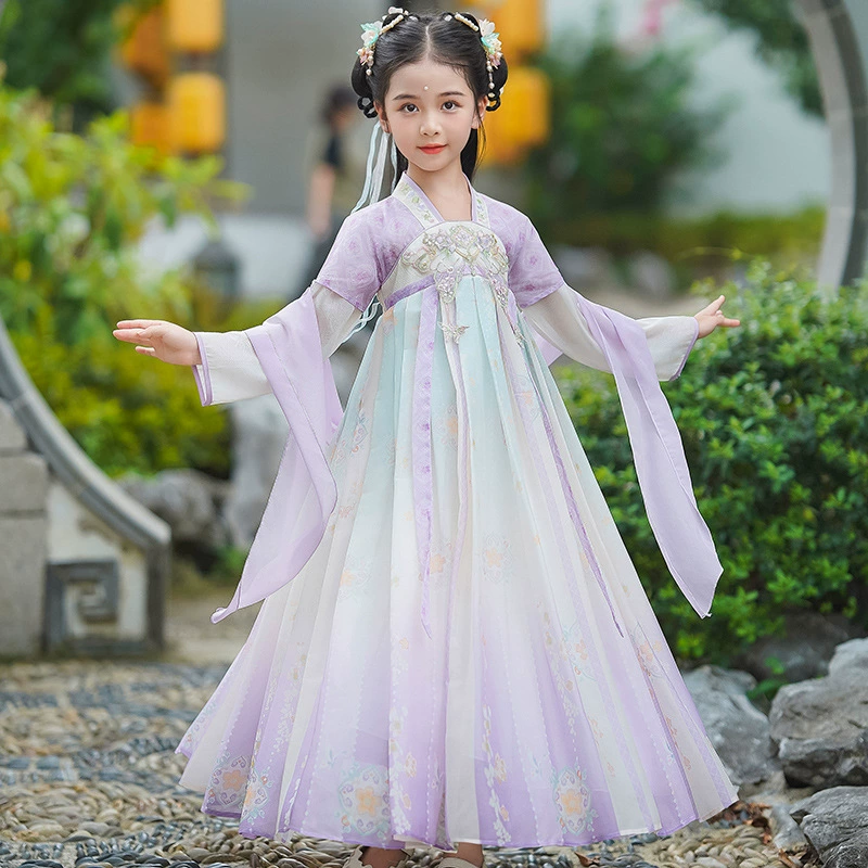 Детский традиционный костюм Ханфу для девочки, осень 2025, новый китайский стиль, костюм Тан, древний стиль, осеннее платье принцессы для маленькой девочки.