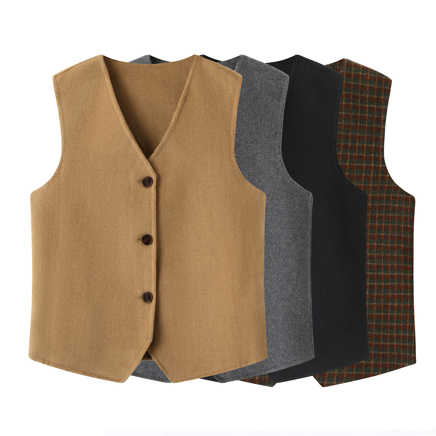 B0JJ-25118羊毛羊绒双面呢小马甲2025秋季新款英伦风纯色V领背心