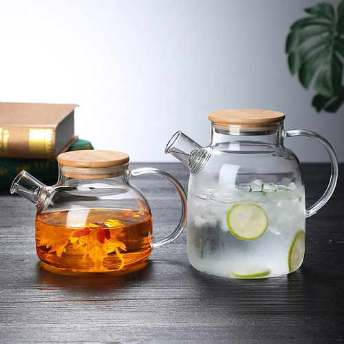 冷水壶大容量竹盖壶 加厚透明玻璃家用凉水壶茶具带把泡茶壶