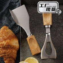 工厂新款橡胶木柄奶酪芝士切割刀不锈钢三角牛油黄油切块刀直角铲