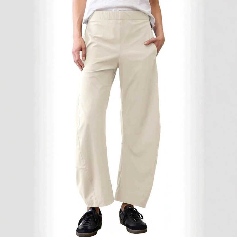 Cross-Border European and American Style Women's Bucket Travel Pants with Elastic Waistband, Tapered Leg, Loose High-Waisted Work Pants, Cropped Pants for Women Cross-Border European and American Style Women's Bucket Travel Pants with Elastic Waistband, Tapered Leg, Loose High-Waisted Work Pants, Cropped Pants for Women