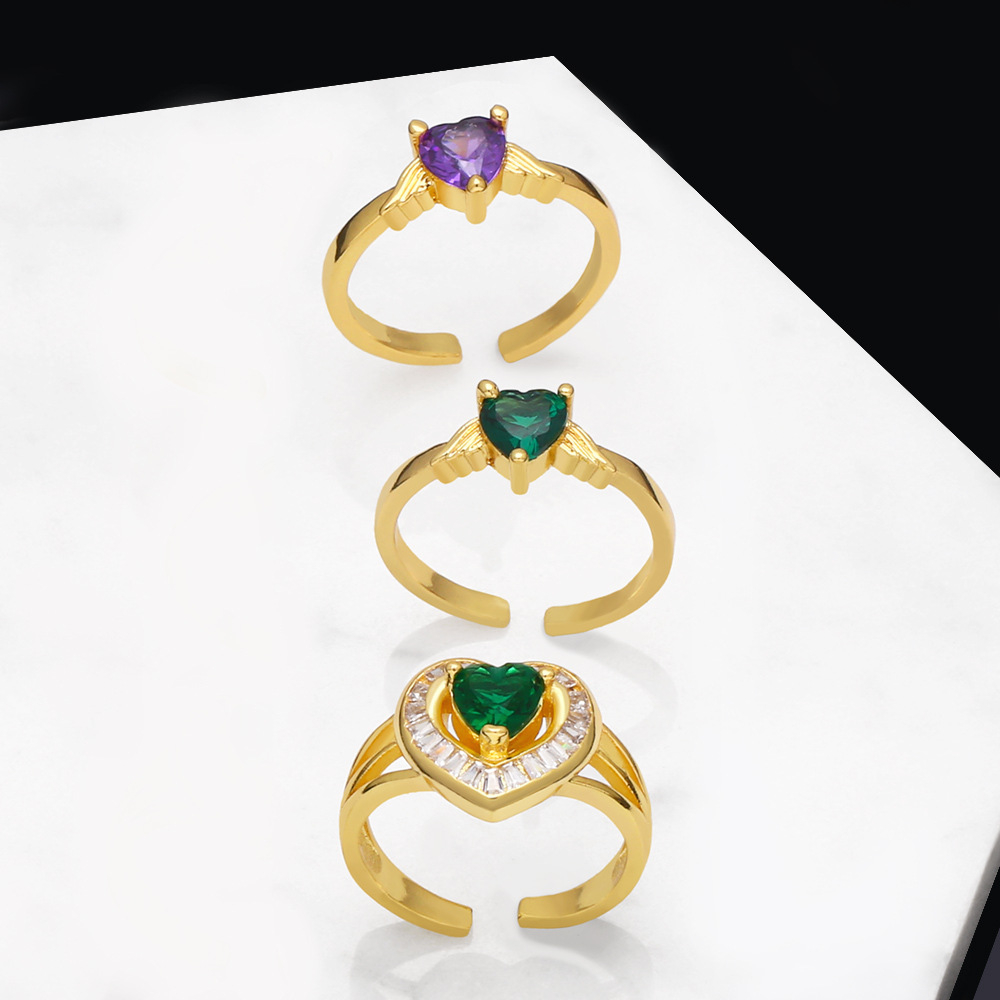 Fashion Heart Shape Copper Open Ring Plating Inlay Zircon Copper Rings