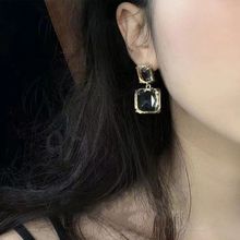 韩国东大门代购耳环冷淡风气质百搭精致几何方块水晶玻璃耳钉耳饰