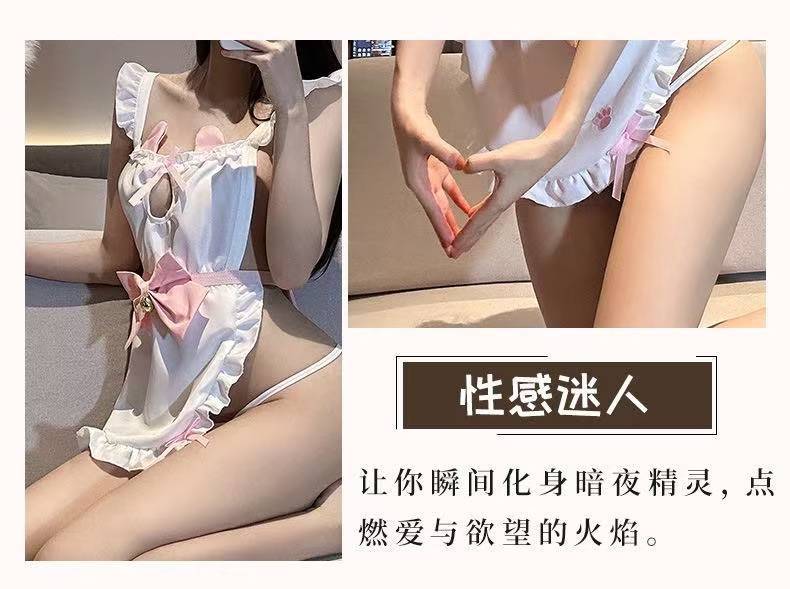 Maid Roleplay Costume Dress with Hollow Backless Lace Bow and Panty — detail image 6