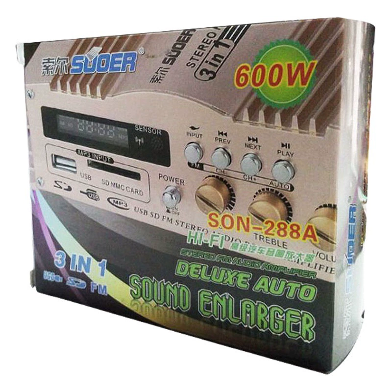 Автомобильный и домашний мини-стерео MP3-плеер Sol с усилителем, FM-радио, цифровым дисплеем, двумя USB-портами и слотом для SD-карт