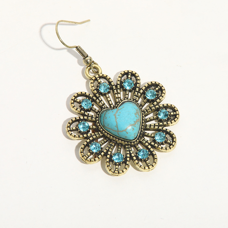 Retro exotic ethnic flowers turquoise earrings cross-border European and American explosions factory wholesale earrings