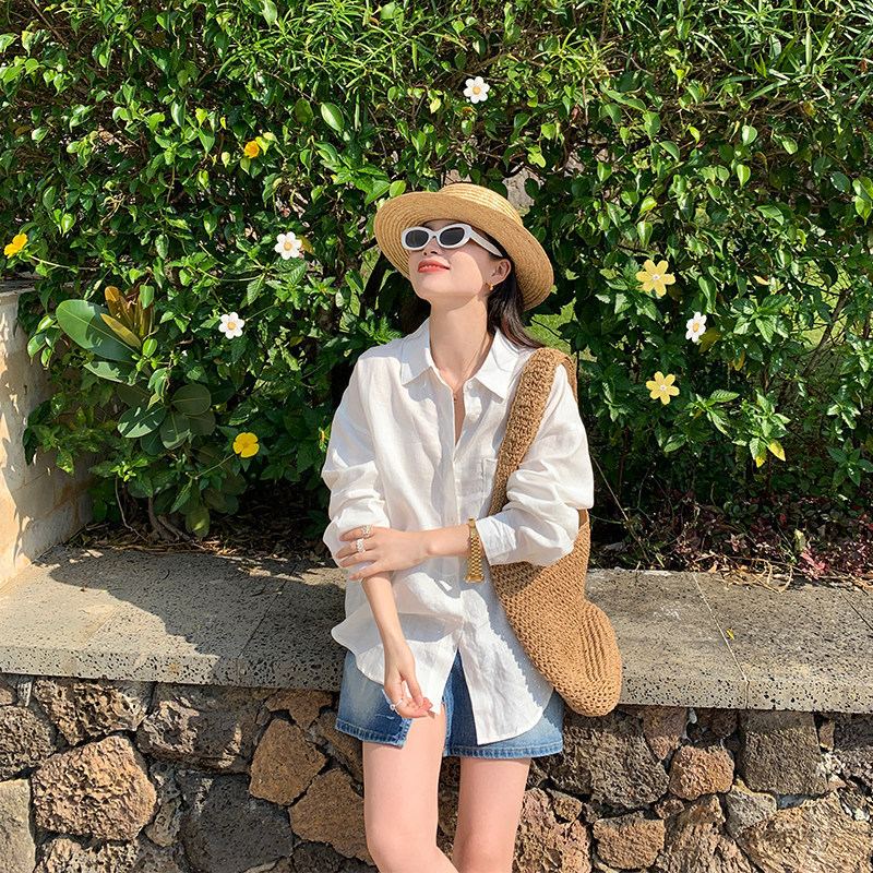 Jin Suyi White 100% Linen Shirt 2026 Summer Korean Style Loose Long-Sleeve Sun Protection Shirt Chic Trendy Top Jin Suyi White 100% Linen Shirt 2026 Summer Korean Style Loose Long-Sleeve Sun Protection Shirt Chic Trendy Top