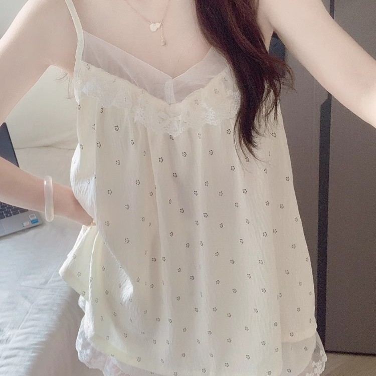 Pure Lust Style Floral Pajamas with Breast Pads for Women Summer 2025 Sexy Suspender Shorts Sleeveless Home Wear Set