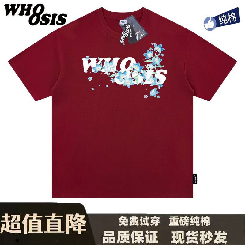 WHOOSIS（名前不明）8ロゴ花柄半袖Tシャツ夏アメリカンファッションブランドカップル男女兼用|undefined