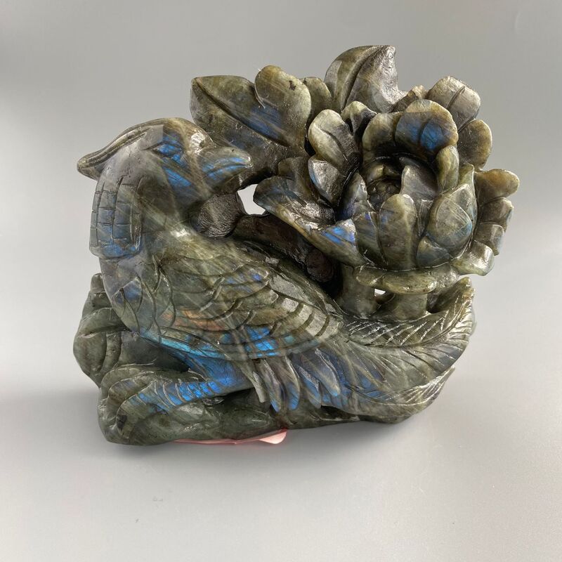天然拉长石孔雀手工雕刻件桌面摆件手工雕刻件装饰 图 8