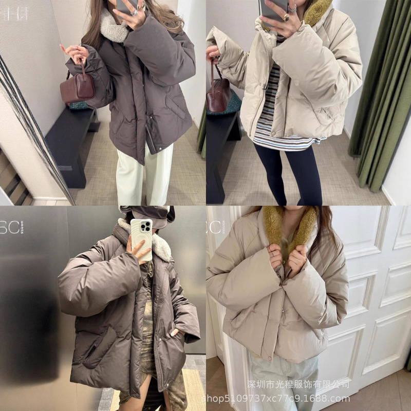 Low Pure Color Simple Stand Collar down Jacket for Women 25 Autumn and Winter New Style Detachable Fur Collar Warm Jacket