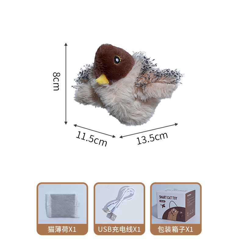 跨境网红宠物猫猫发声麻雀鹦鹉电动仿真拍翅小鸟猫咪解闷互动玩具|undefined