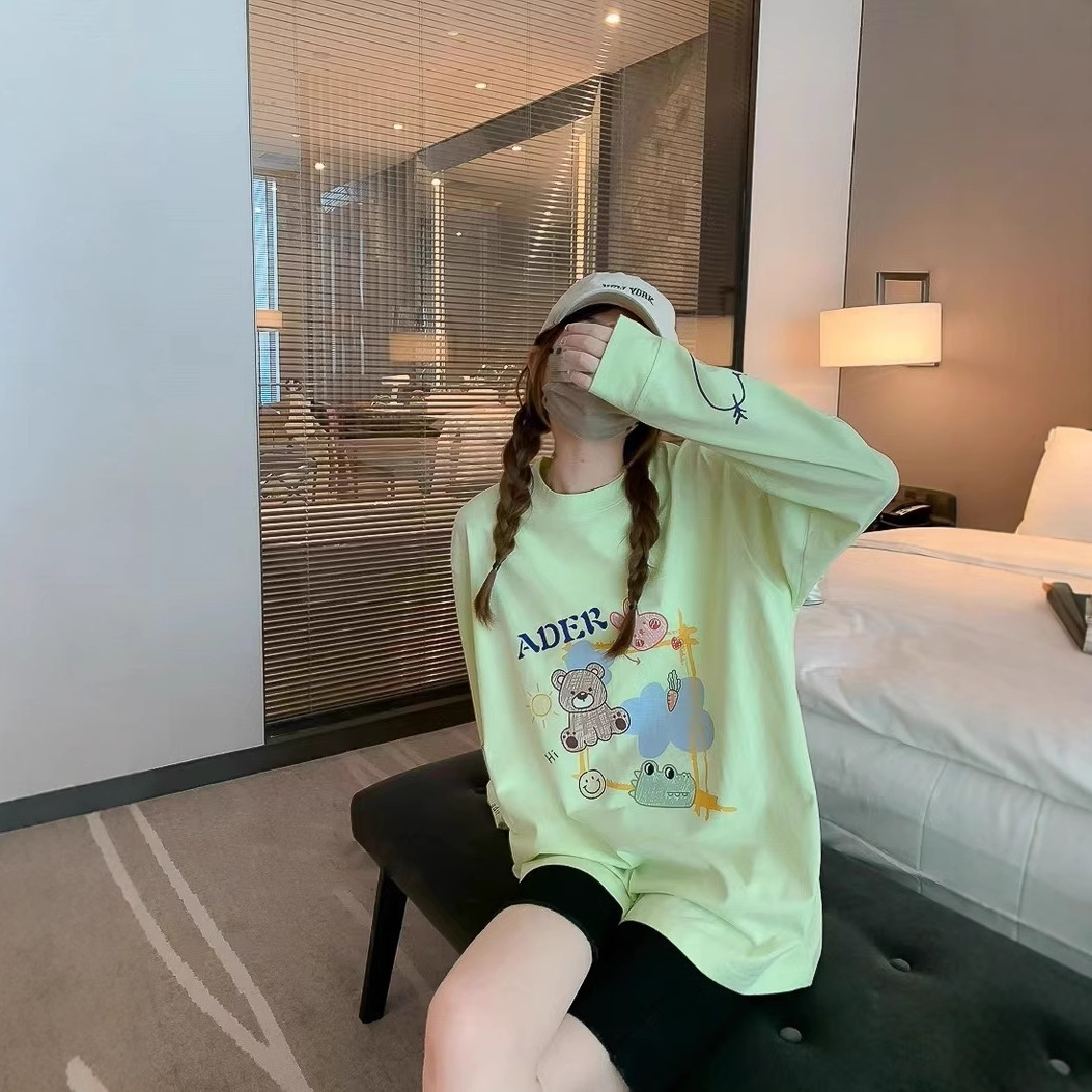 23新ADER卡通动物可爱宽松慵懒秋季女新款上衣印花中长款长袖打的