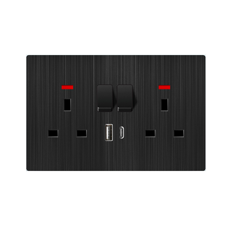 250V13A enchufe de pared oculto 20A aire acondicionado enchufe de panel de interruptor de cocina pinzado negro transfronterizo