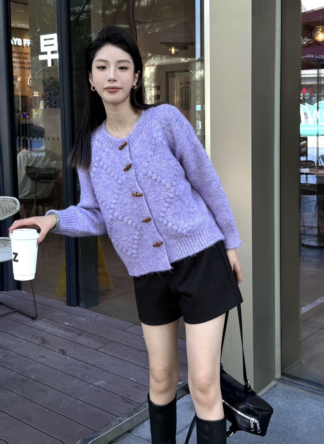 24 invierno Puyuan otoño invierno suéter 2024 nuevo retro corn de buey hebilla jersey suelto