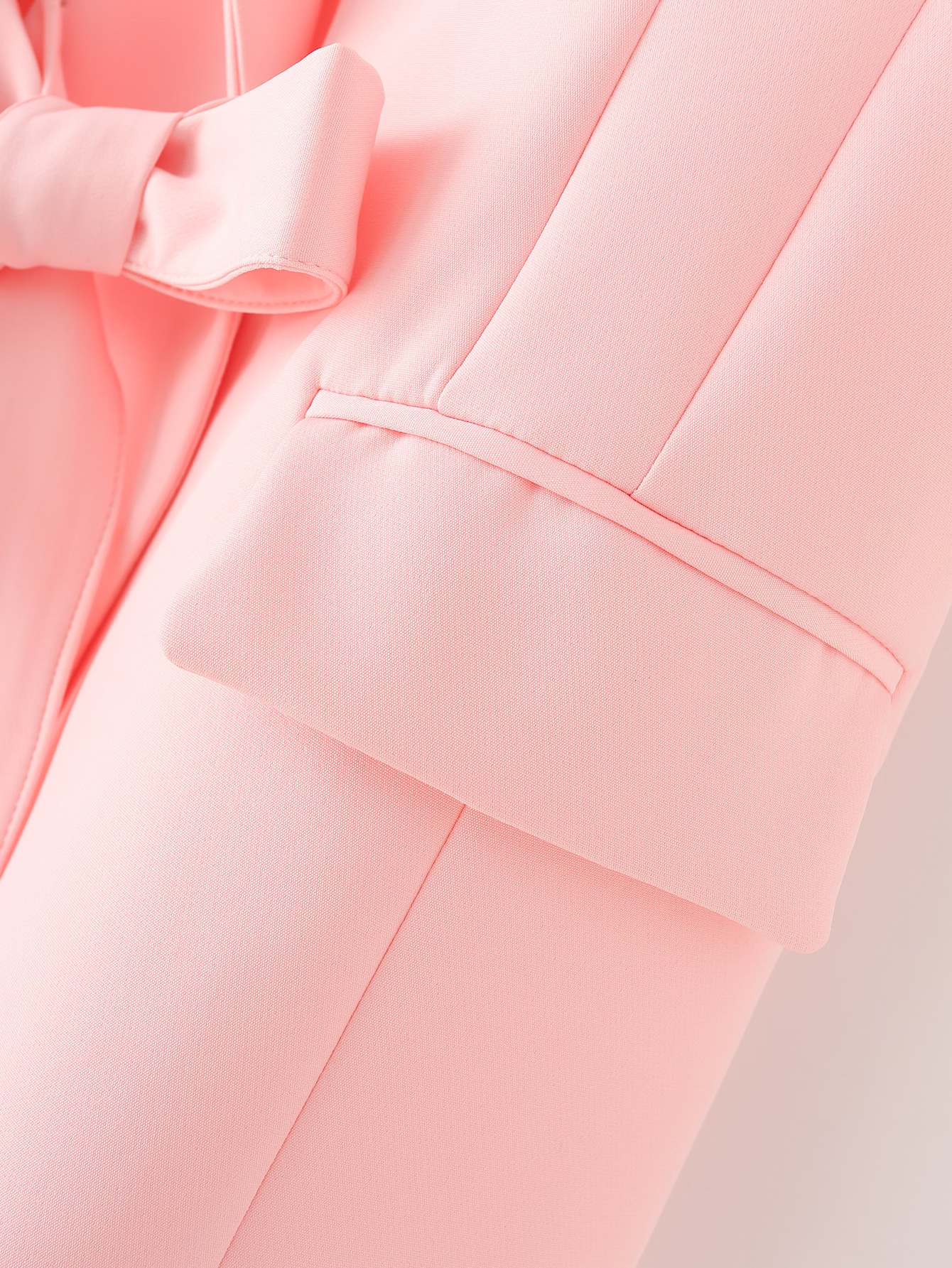 Women's Clothing solid color bow tie cuffs pleated suit jacket casual trousers suit _mkmklike.com