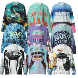 24S跨境欧美潮牌字母涂鸦满印长袖t恤vintage男女美式高街打底衫