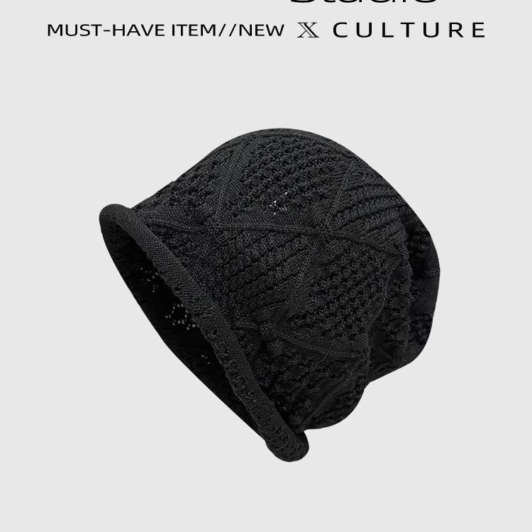 Japón gancho a mano hueco sombrero de pila para mujeres de otoño de color sólido alrededor de la cabeza muestra la cara pequeña sombrero frío delgado sombrero de cabeza