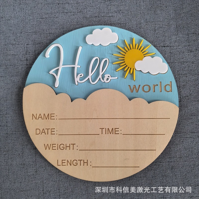 Hello World ハローワールド 新生児パーティー ウッドチップ 記念カード 写真記念ウッドチップ 新生児|undefined