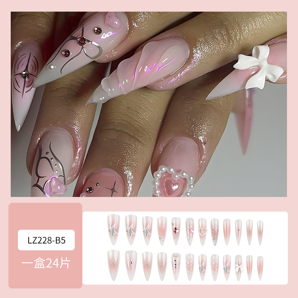 Rosa lindos arcos tridimensionales para usar uñas de punta de comercio exterior 24 piezas de fabricación directa de uñas