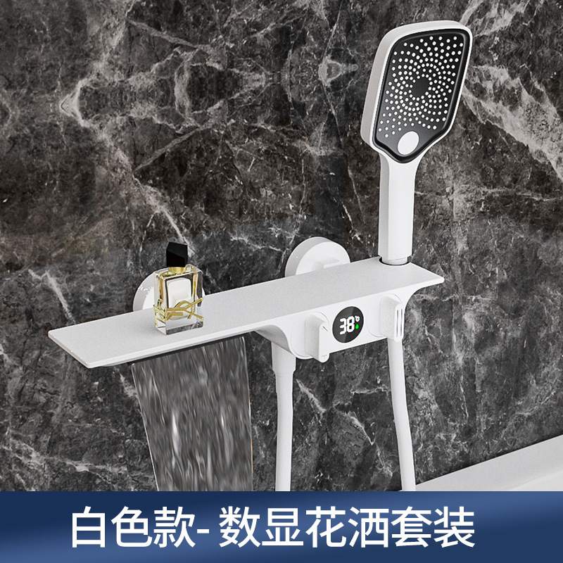 Uno por uno cepillado agua Ferry pistola gris bañera ducha grifo latón caliente y frío simple pantalla digital almacenamiento ducha cabeza