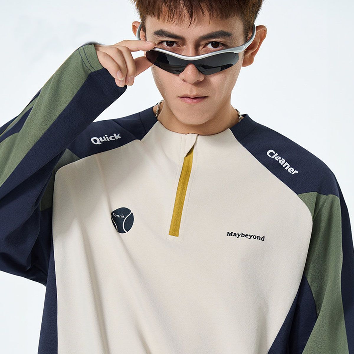 American Retro Half-Zip Long-Sleeved T-Shirt for Men, Winter Trendy Brand Quick-Drying Sun Protection Cycling Clothing, High Street Sports Top