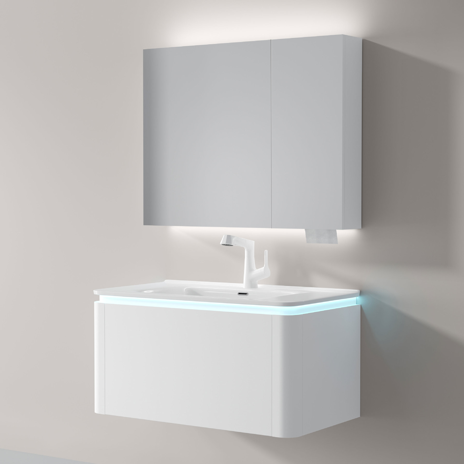 Baño de cerámica integral cuenca de esquina redondeada simple y moderna gabinete de baño de madera maciza lavabo lavabo lavabo combinación