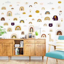 卡通动物大象云朵墙贴彩虹自由组合墙贴长颈鹿卡通儿童房装饰贴画