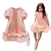 Spring summer children's fuchsia short sleeve dress, small princess costume, skirt, western style, suitable for teen