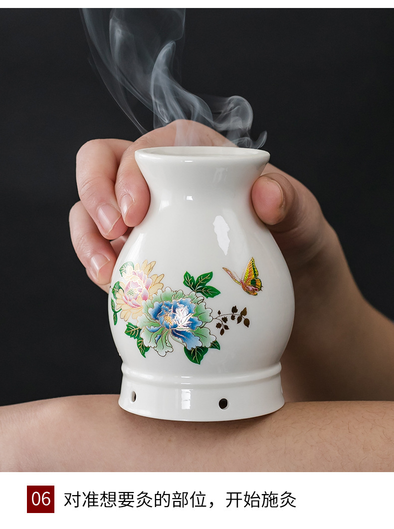 Ceramic Moxibustion Cup with Gua Sha Edge Double Layer Massage Jar for Body Care 10.2 x 7.4 cm quality and texture
