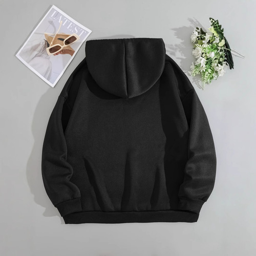 Cross-border Western and Eastern leisure fashion versatile hooded sweatshirt women's spring and autumn pure color long sleeve lined top women's in stock
