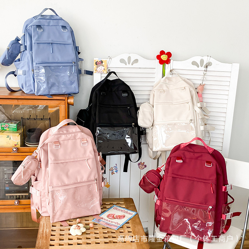 Japanese-Style Multi-Pocket Backpack for Female Middle and High School Students, University Students, Multi-Use Roll-Top Transparent Backpack, Jk Doll Bag