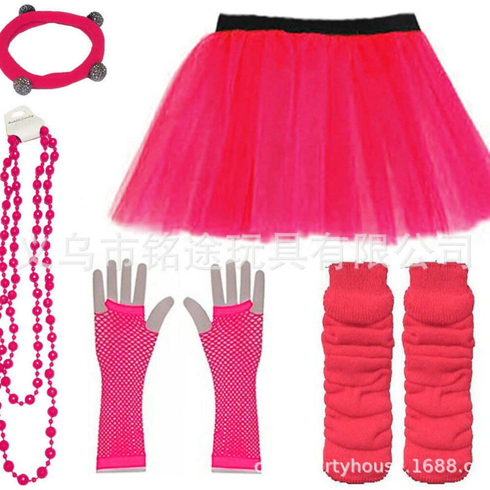 1920s neón tema Fiesta manga de la pierna perlas alambre color sólido collar red pesca guantes tu malla falda traje