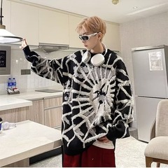 メンズセーター 秋冬新作 半袖 アメリカンスタイル ストリート系 カジュアル スパイダージャカード ゆったりニット